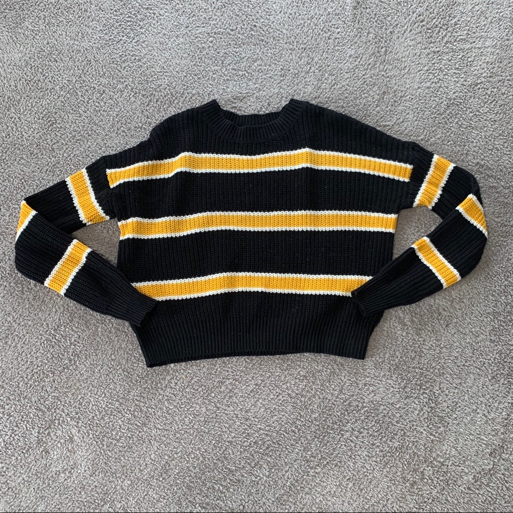 NWOT Black and Yellow Stripe Crew Neck Sweater